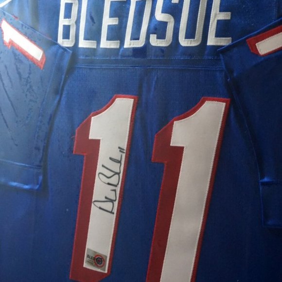Drew Bledsoe Authentic Signed Navy Blue Pro Style Framed Jersey COA Hologram - Picture 4 of 9
